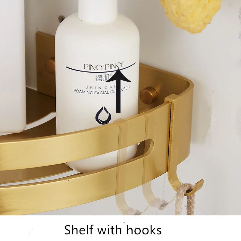 Brushed Gold Triple-Tier Corner Shelf | Wall Mounted Bathroom