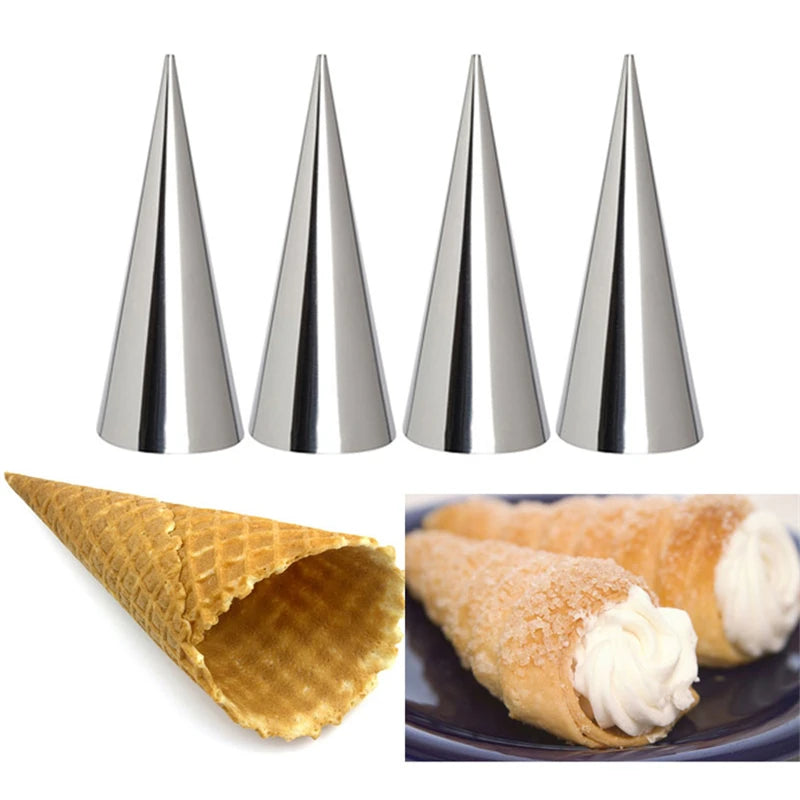 5-Piece Stainless Steel Cream Horn Cone Mold Tubes – Spiral Croissant & Pastry Roll Baking Molds