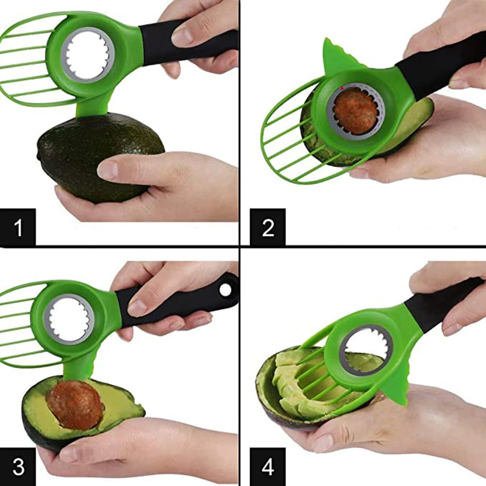 3 In 1 Avocado Slicer Shea Corer Butter Fruit Peeler Cutter Pulp Separator Plastic Knife Kitchen Vegetable Tools Kitchen Gadgets