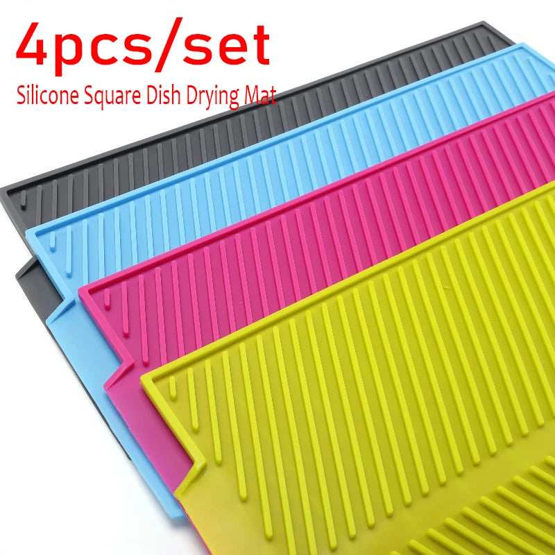 4pcs/set Dish Drying Mat Heat Resistant Non-slip Tray Silicone Tableware Dishwaser Pad Dinnerware Table Mat Placemat 39*25cm Peaceful Pleasures Health and Wellness