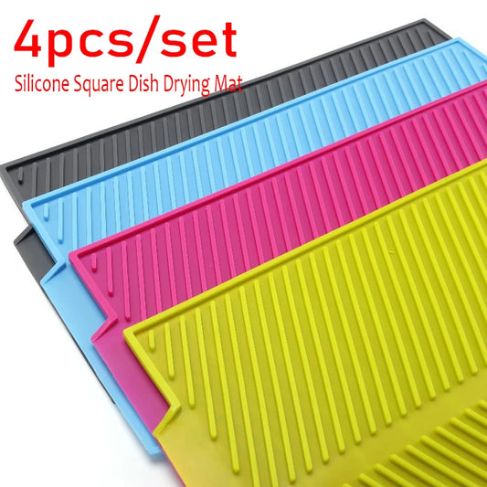 4pcs/set Dish Drying Mat Heat Resistant Non-slip Tray Silicone Tableware Dishwaser Pad Dinnerware Table Mat Placemat 39*25cm Peaceful Pleasures Health and Wellness