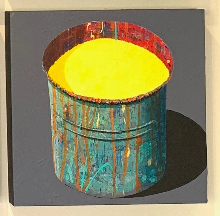 Hand-painted Oil Painting Paintings of Stephane Braud, Acrylic Painting, Paint Bucket with Paint Framed, Ready to Hang Peaceful Pleasures Health and Wellness Lemon yellow 35x35cm