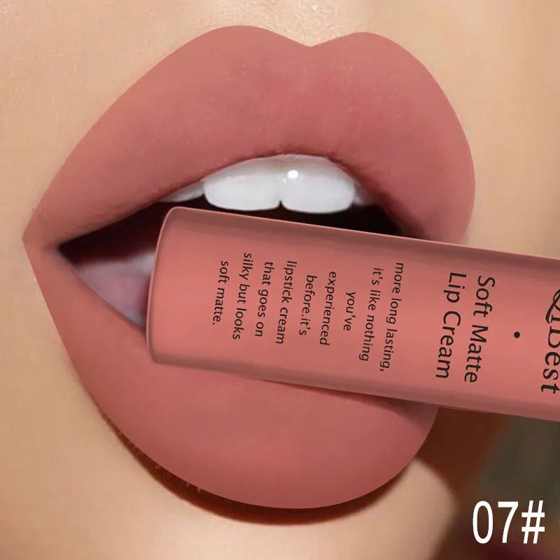 QIBEST Brand 34 Colors Waterproof Matte Nude Lipstick Lipkit Pigment Dark Red Black Long Lasting Lip Gloss Women Makeup Lipgloss Peaceful Pleasures Health and Wellness 7