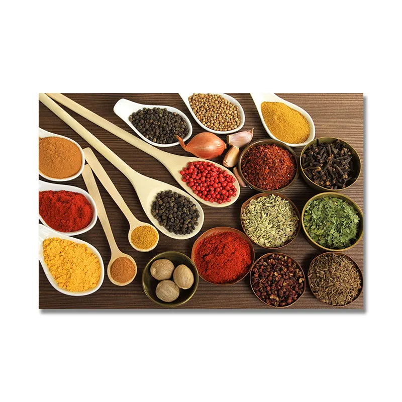 Grains Spices Spoon Peppers Canvas Painting Kitchen Decoration Posters Prints For Dining room Wall Art Pictures Home Art Decor Peaceful Pleasures Health and Wellness PC 7908 50x70cm No Frame