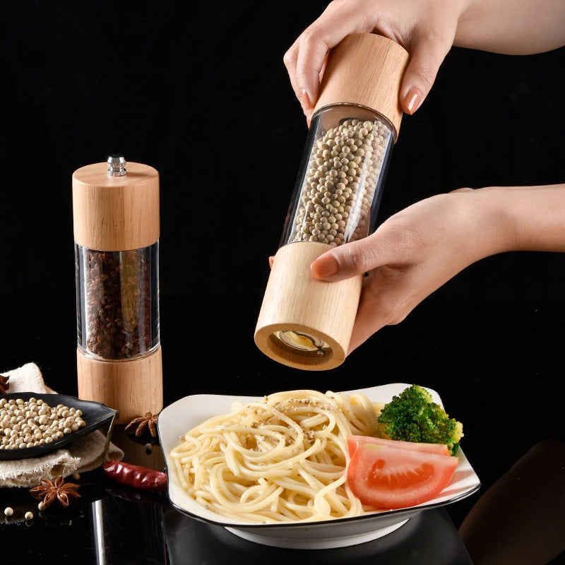 6/8in Salt and Pepper Grinder Mill Oak Wood Manual Seasoning Spice Mill Adjustable Ceramic Grinding Core Kitchen Grinding Tools Peaceful Pleasures Health and Wellness 8 inch 2-pack