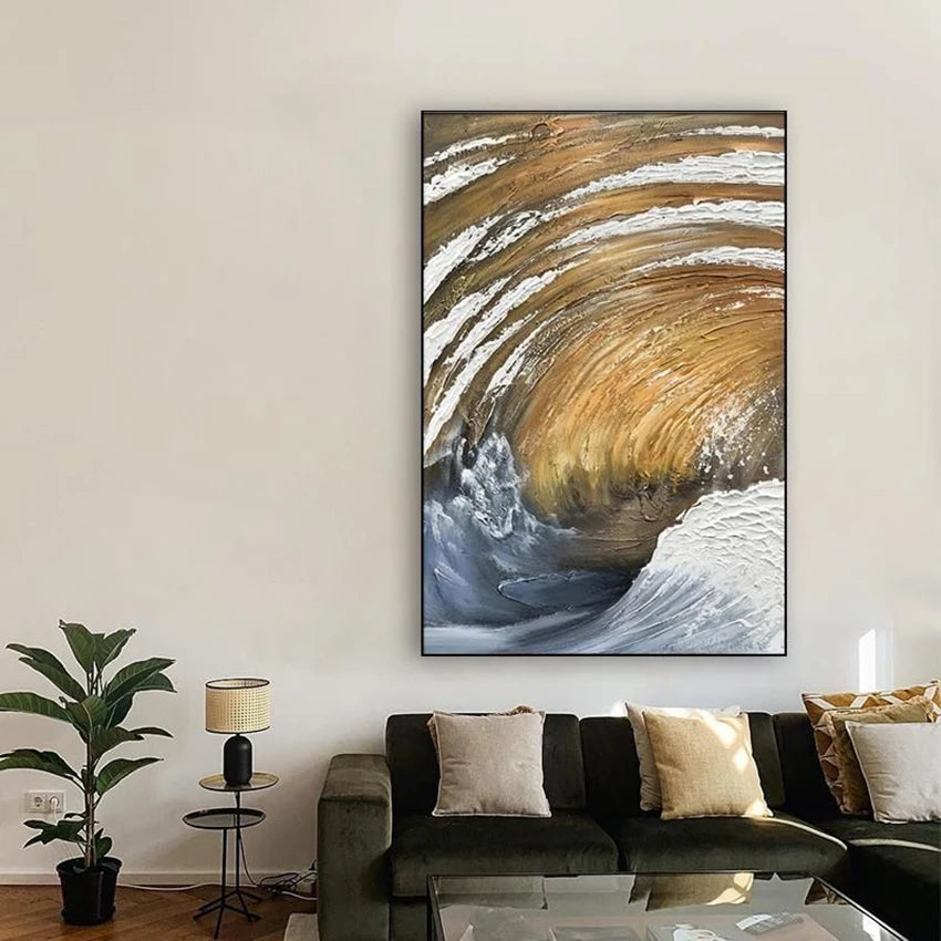 Sea Spin Hand Drawn Porch Oil Painting Living Room Sofa Wall Decoration Picture Vertical Mural Corridor Bedroom Hanging Poster Peaceful Pleasures Health and Wellness