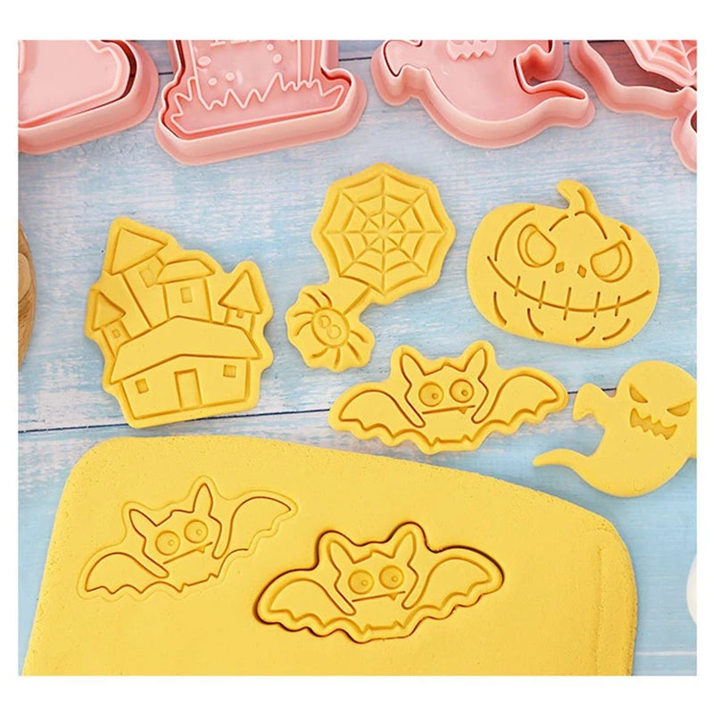 8-Piece Halloween Cookie Mold Set – Ghost & Cartoon Press Biscuit Cutters, Food-Grade PLA