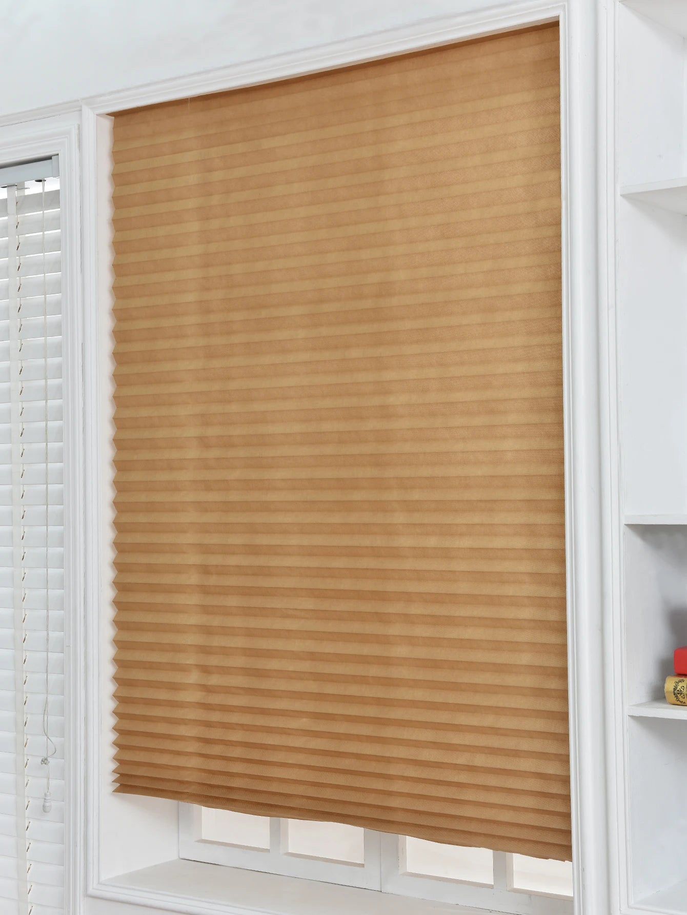 Pleated Window Shade Adhesive Blinds Light Blocking Fabric Shade Half blackout For Window Door Zebra Roman Curtain Temporary Peaceful Pleasures Health and Wellness Blinds Coffee 90W x 150cm L
