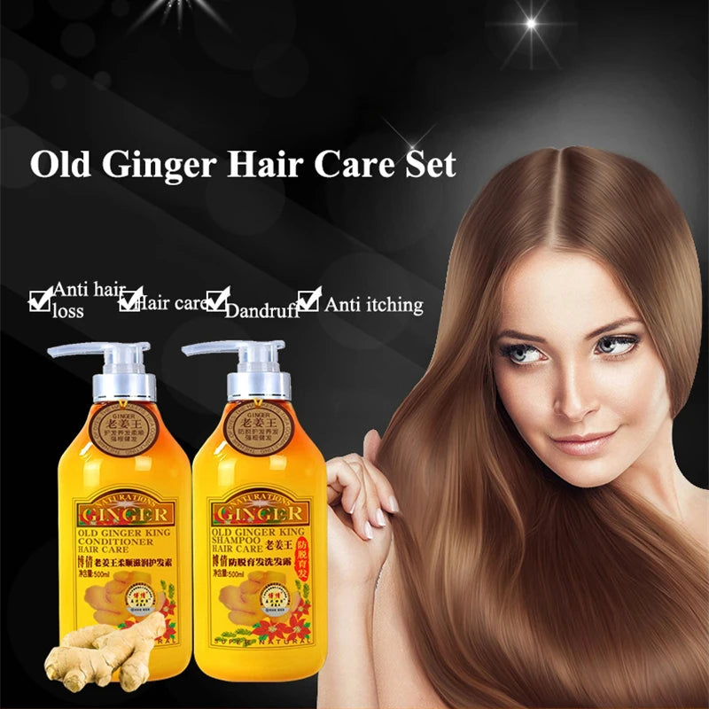 BOQIAN Professional Ginger Hair Shampoo 500ml Hair Conditioner Treatment 500ml Hair Care Set Moisturizing Clean Anti Hair Loss Peaceful Pleasures Health and Wellness
