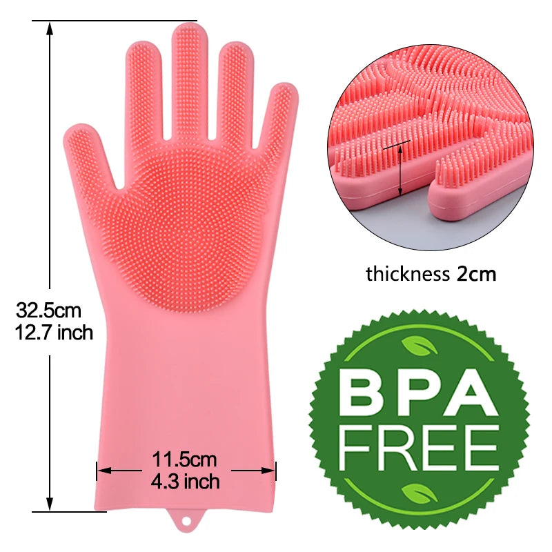 2PCS Multifunction Silicone Cleaning Gloves Magic Silicone Dish Washing Gloves for Kitchen Household Silicone Dishwashing Gloves Peaceful Pleasures Health and Wellness