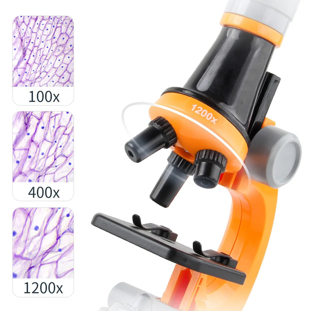 Children Biological Microscope Microscope Kit Lab LED 100X-400X-1200X Home School Science Educational Toy Gift For Kids Child 's Peaceful Pleasures Health and Wellness