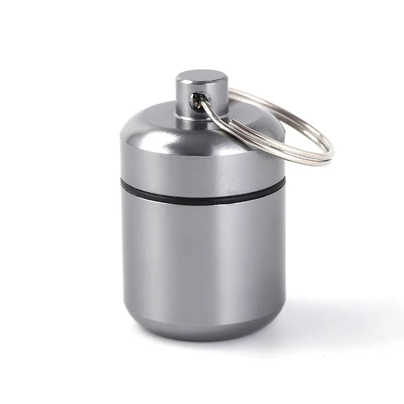 Mini Portable Aluminium Pill Case Keychain Outdoor Pocket Pill Box Container Carry Bottle Case Hearing Protection Earplugs Box Peaceful Pleasures Health and Wellness gray