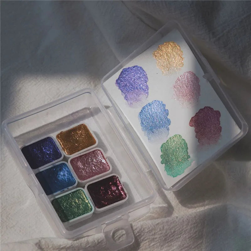 Watercolor Nail Gel Pigment Set | Pearl Shimmer Glitter 6pcs
