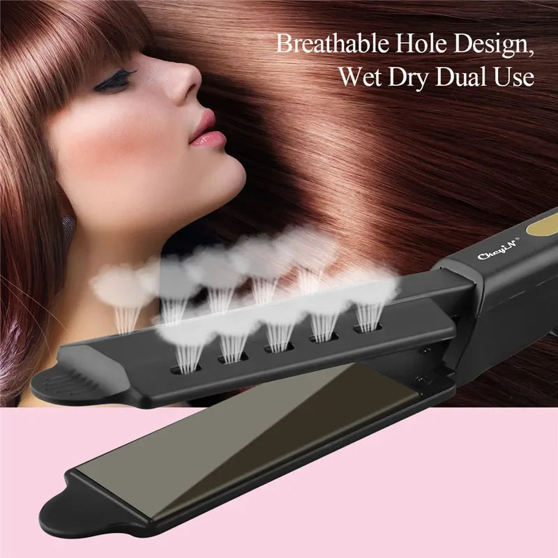 Professional Titanium Alloy Hair Straightener Wide Plate Flat Iron Temperature Adjustable with Venting Hole Straightening Iron Peaceful Pleasures Health and Wellness