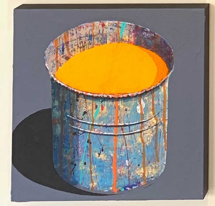 Hand-painted Oil Painting Paintings of Stephane Braud, Acrylic Painting, Paint Bucket with Paint Framed, Ready to Hang Peaceful Pleasures Health and Wellness Orange 35x35cm