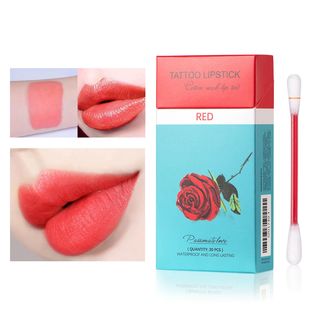 20pcs Cigarette Cotton Swab Lipstick Tattoo Lipstick Non-Stick Long-Lasting Waterproof and Kiss-proof Lip Durable Lip Stain Set Peaceful Pleasures Health and Wellness red