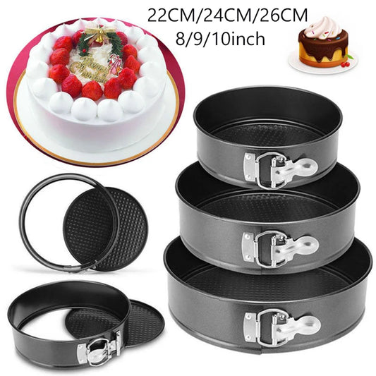 3-Piece Non-Stick Carbon Steel Springform Cake Pan Set – 8", 9" & 10" Round Baking Molds with Removable Bottom Peaceful Pleasures Health and Wellness