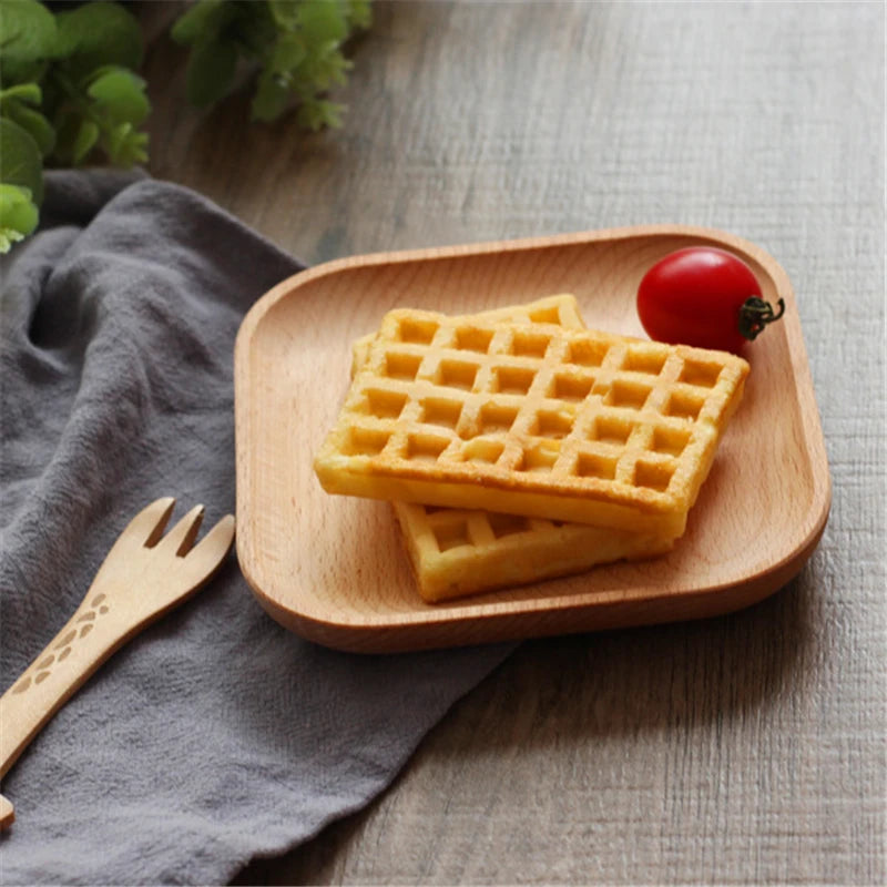 Round & Square Wooden Serving Plate – Eco-Friendly Wood Snack Tray for Fruit, Cake, Sushi & Dessert