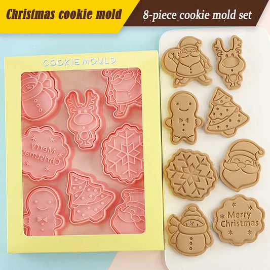 8-Piece Christmas & Halloween 3D Cookie Cutter & Stamp Embosser Set – DIY Biscuit & Cake Molds Peaceful Pleasures Health and Wellness