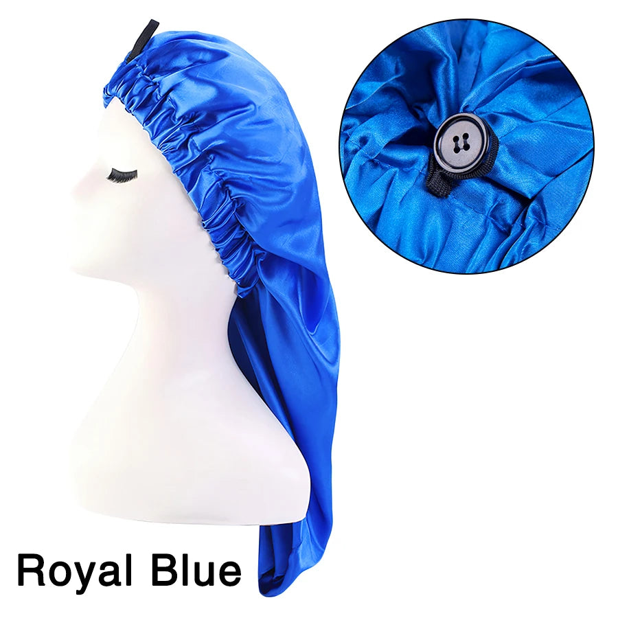 Long Sleep Cap For Women 1 Pack Large Soft Elastic Band Satin Bonnet For Braids Dreadlocks Long Curly Hair 12 Colors Choose Peaceful Pleasures Health and Wellness Royal Blue