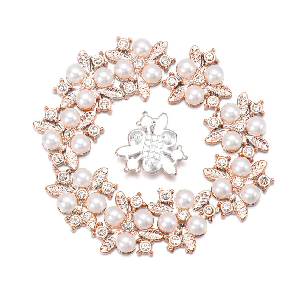 10PCS Pearl Flower Rhinestone Buttons | Crystal Sewing Embellishments