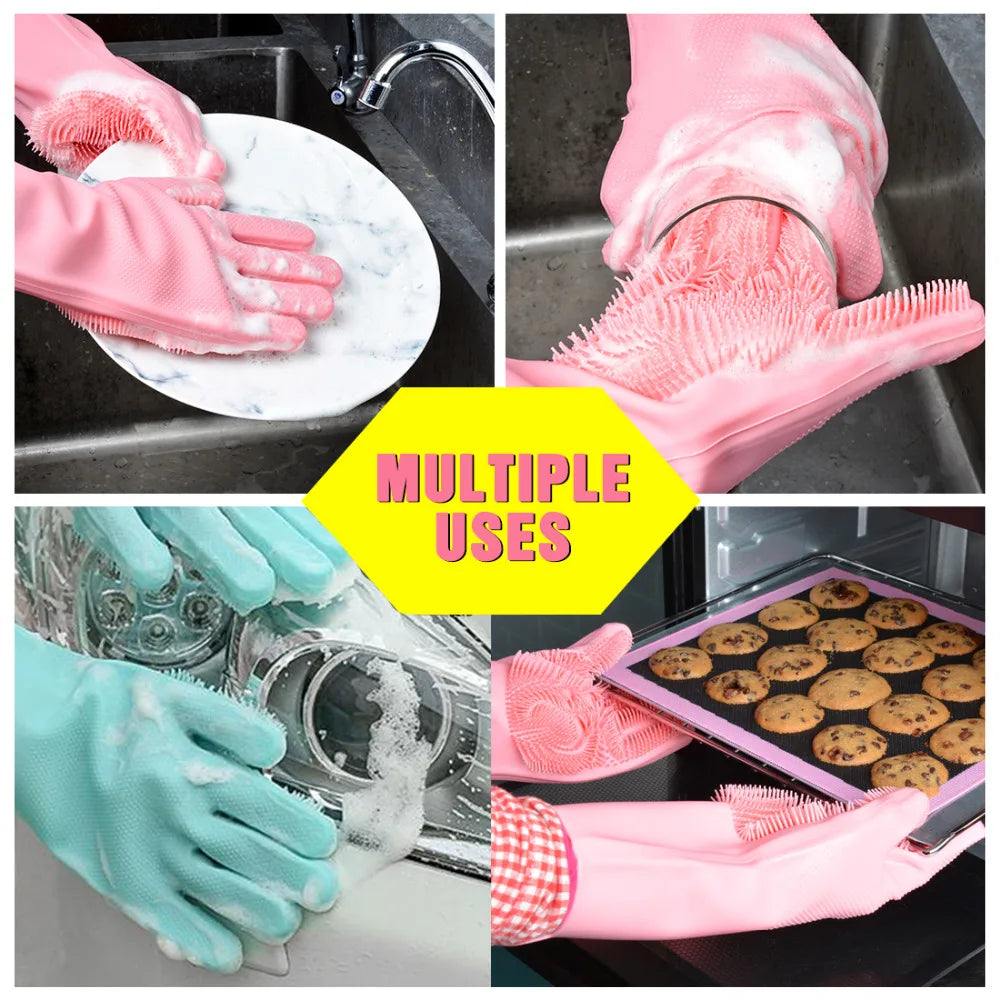 2PCS Multifunction Silicone Cleaning Gloves Magic Silicone Dish Washing Gloves for Kitchen Household Silicone Dishwashing Gloves Peaceful Pleasures Health and Wellness