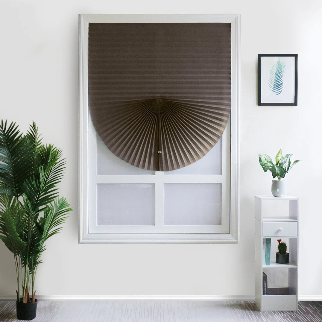Pleated Window Shade Adhesive Blinds Light Blocking Fabric Shade Half blackout For Window Door Zebra Roman Curtain Temporary Peaceful Pleasures Health and Wellness Blinds Chocolate 90W x 150cm L