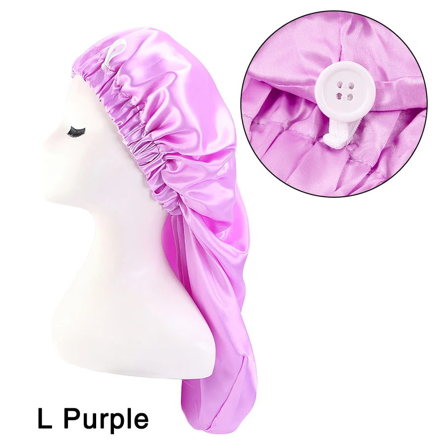 Long Sleep Cap For Women 1 Pack Large Soft Elastic Band Satin Bonnet For Braids Dreadlocks Long Curly Hair 12 Colors Choose Peaceful Pleasures Health and Wellness L Purple