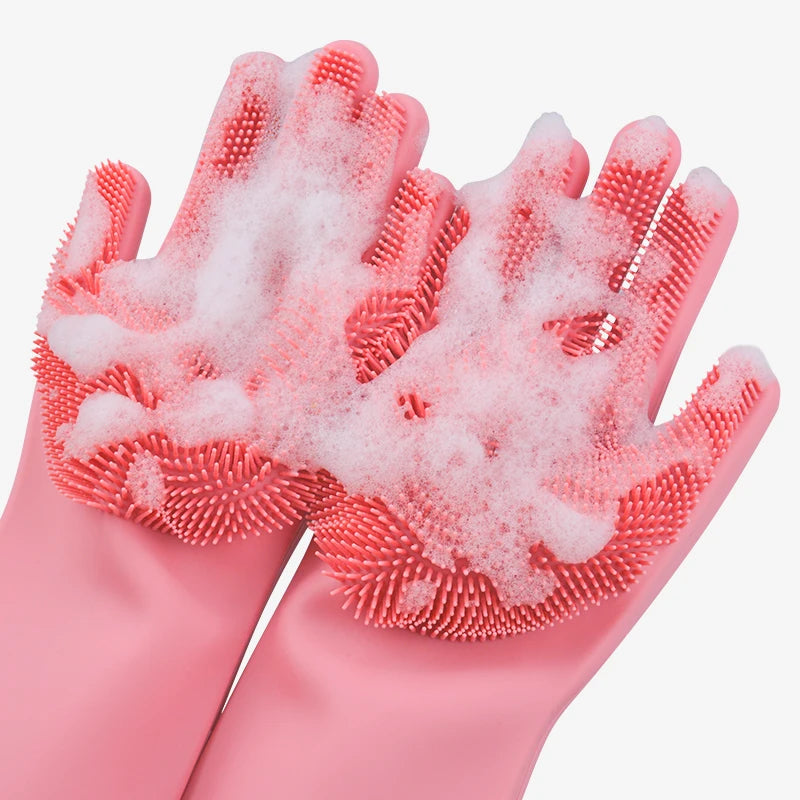 2PCS Multifunction Silicone Cleaning Gloves Magic Silicone Dish Washing Gloves for Kitchen Household Silicone Dishwashing Gloves Peaceful Pleasures Health and Wellness