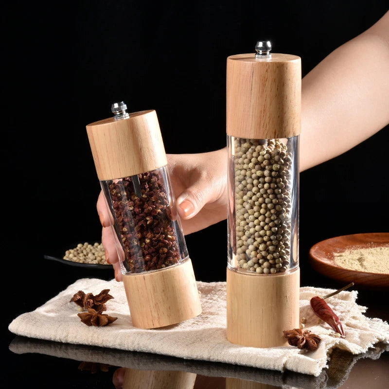 6/8in Salt and Pepper Grinder Mill Oak Wood Manual Seasoning Spice Mill Adjustable Ceramic Grinding Core Kitchen Grinding Tools Peaceful Pleasures Health and Wellness