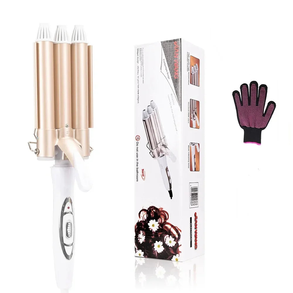 Professional Curling Iron Ceramic Triple Barrel Electric Irons Curlers Hair Styler Waver Styling Hair Curler Triple Barrels Tool Peaceful Pleasures Health and Wellness