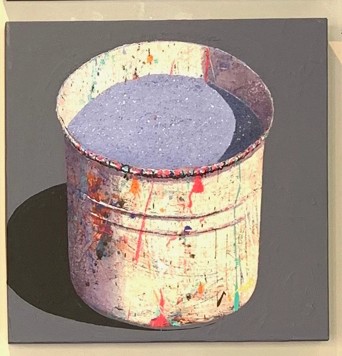 Hand-painted Oil Painting Paintings of Stephane Braud, Acrylic Painting, Paint Bucket with Paint Framed, Ready to Hang Peaceful Pleasures Health and Wellness Purple gray 35x35cm