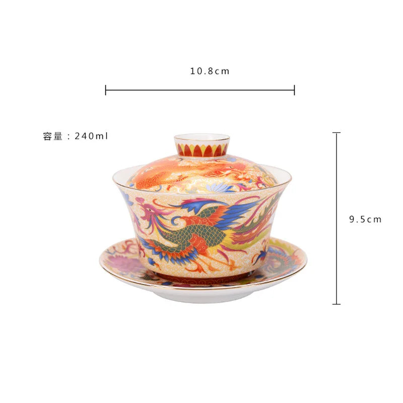HMLOVE Enamel Sancai Gaiwan Large Capacity White Porcelain Cover Bowl