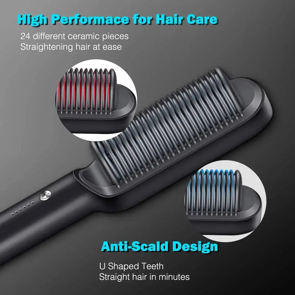 Hair Straightener Brush Hot Comb Ionic Straightening Brush with Anti Scald Fast Ceramic Heating Portable Hot Straightening Comb Peaceful Pleasures Health and Wellness