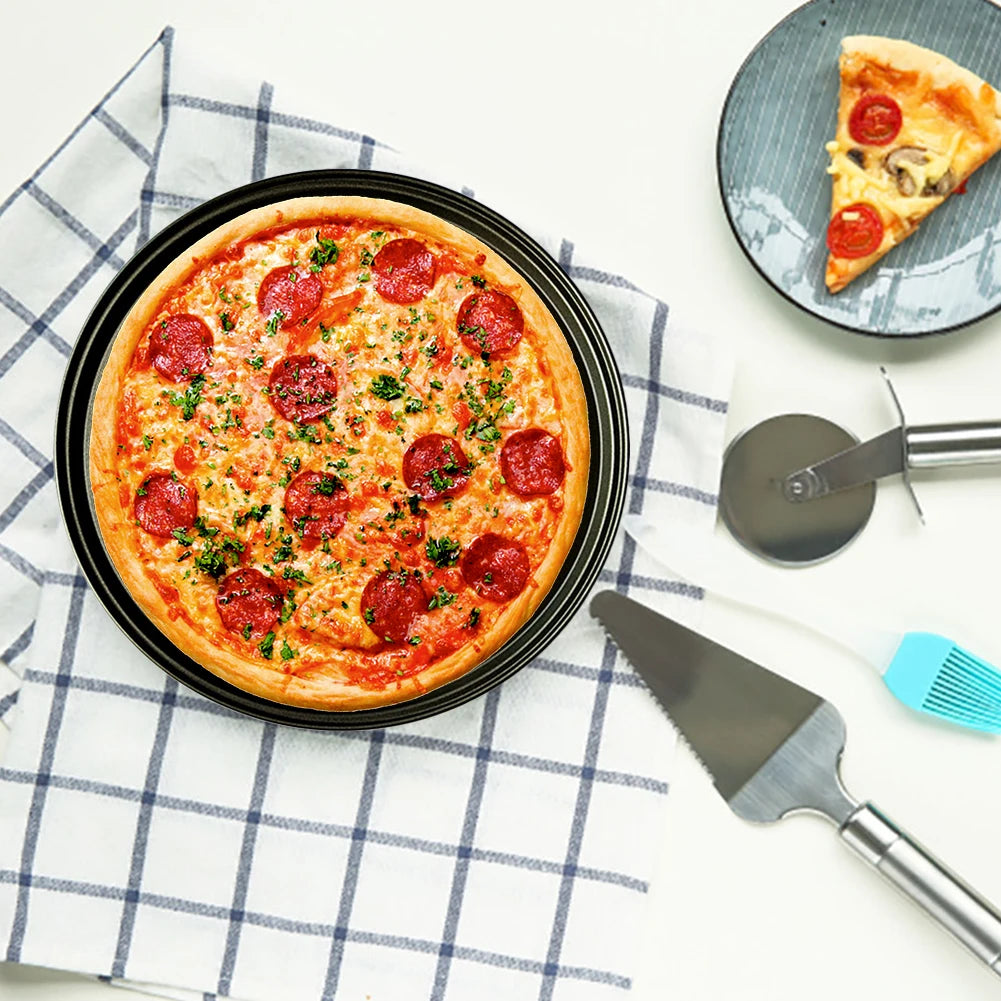26/28/32CM Carbon Steel Non-stick Pizza Baking Pan Mesh Tray Plate Round Deep Dish Pizza Pan Tray Mould Bakeware Baking Tool Peaceful Pleasures Health and Wellness