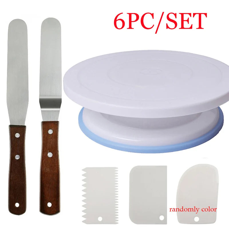 8-Piece Cake Turntable Decorating Set | Rotating Stand, Adjustable Mousse Rings, Spatulas & Scrapers