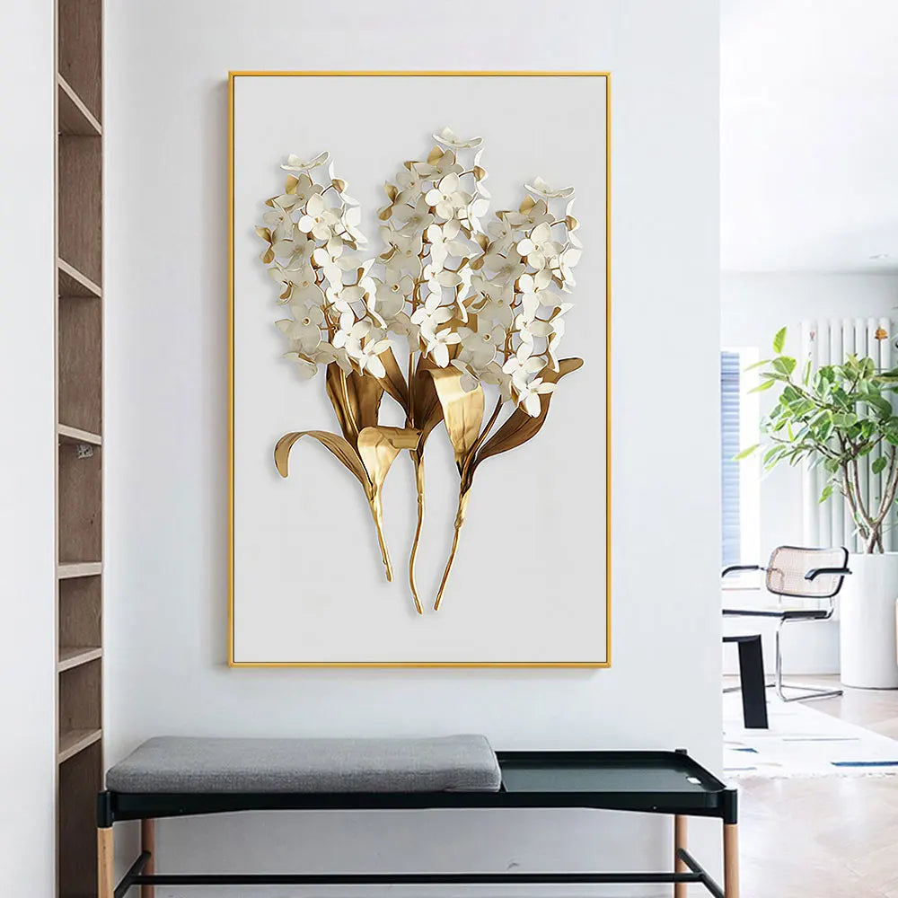 3D White Flower Picture Wall Art Canvas Painting Scandinavian Posters Prints Painting Pictures Livingroom Home Wall Decoration Peaceful Pleasures Health and Wellness