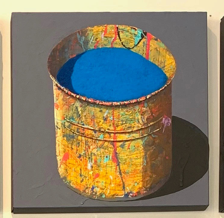 Hand-painted Oil Painting Paintings of Stephane Braud, Acrylic Painting, Paint Bucket with Paint Framed, Ready to Hang Peaceful Pleasures Health and Wellness Lake Blue 35x35cm