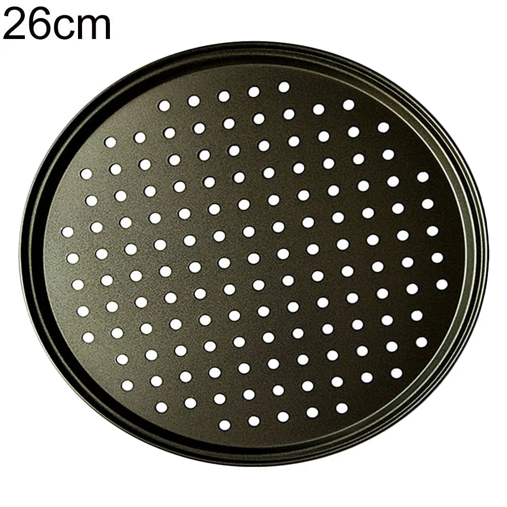 26/28/32CM Carbon Steel Non-stick Pizza Baking Pan Mesh Tray Plate Round Deep Dish Pizza Pan Tray Mould Bakeware Baking Tool Peaceful Pleasures Health and Wellness 26cm