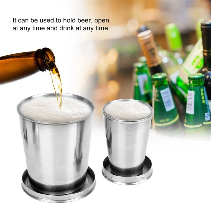 Mini Stainless Steel Portable Outdoor Travel Camping Folding Collapsible Cup Telescopic Mug with Keychain 75Ml /140Ml /240Ml Peaceful Pleasures Health and Wellness