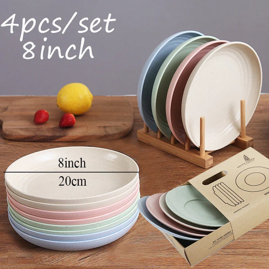 8-Inch Wheat Straw Snack Plates Set of 4 – Eco-Friendly Dish Snack Plate Set Oasis Select
