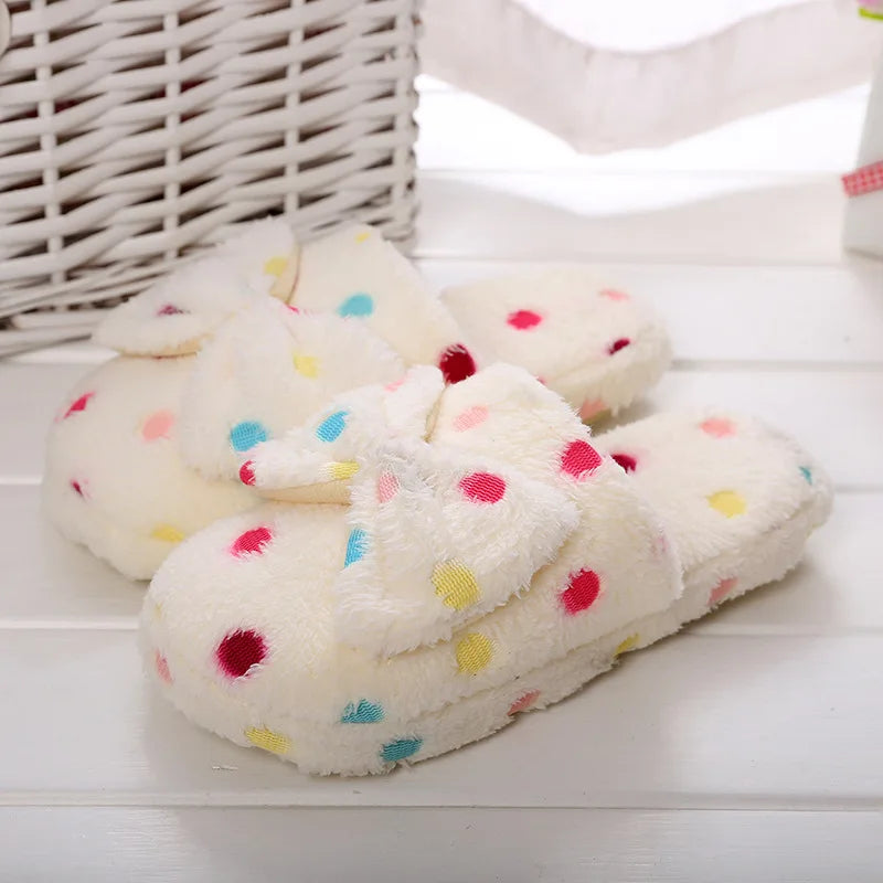 Women's Winter Plush Slippers | Cute Bow Non-Slip House Shoes