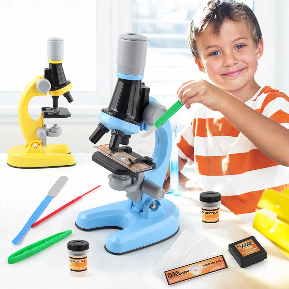 Children Biological Microscope Microscope Kit Lab LED 100X-400X-1200X Home School Science Educational Toy Gift For Kids Child 's Peaceful Pleasures Health and Wellness