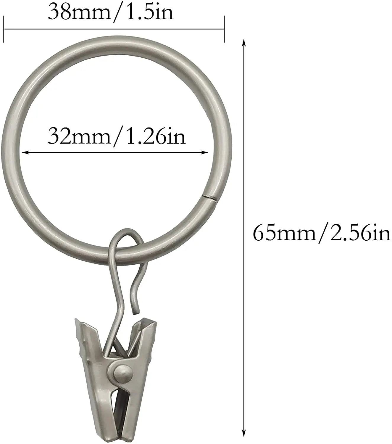 36-Pack Metal Curtain Rings with Clips – Rustproof Silver