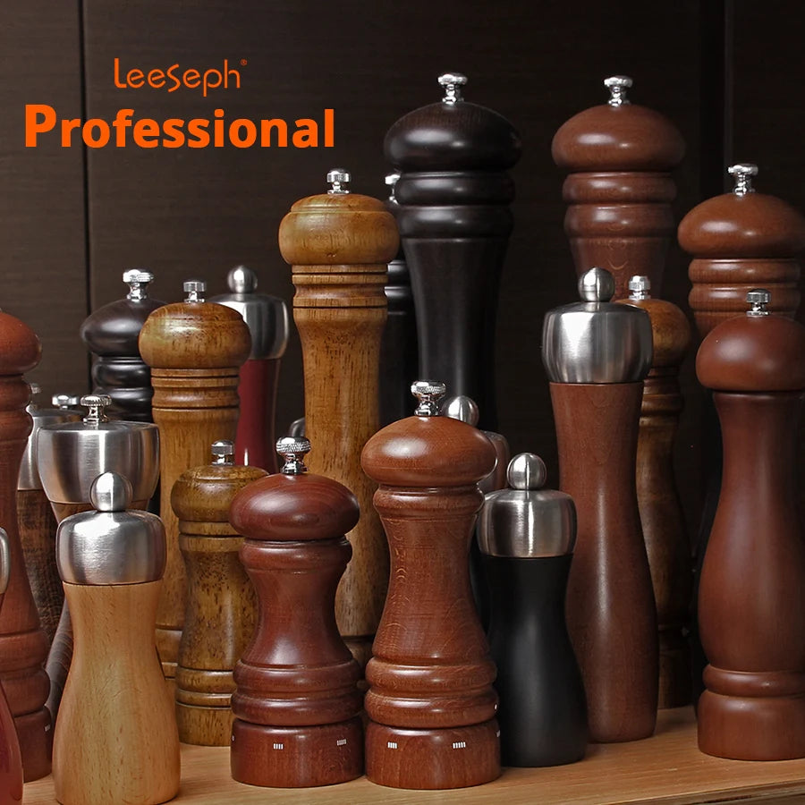 Salt and Pepper Mills, Solid Wood Pepper Mill with Strong Adjustable Ceramic Grinder 5" 8" 10" - Kitchen Tools by Leeseph Peaceful Pleasures Health and Wellness