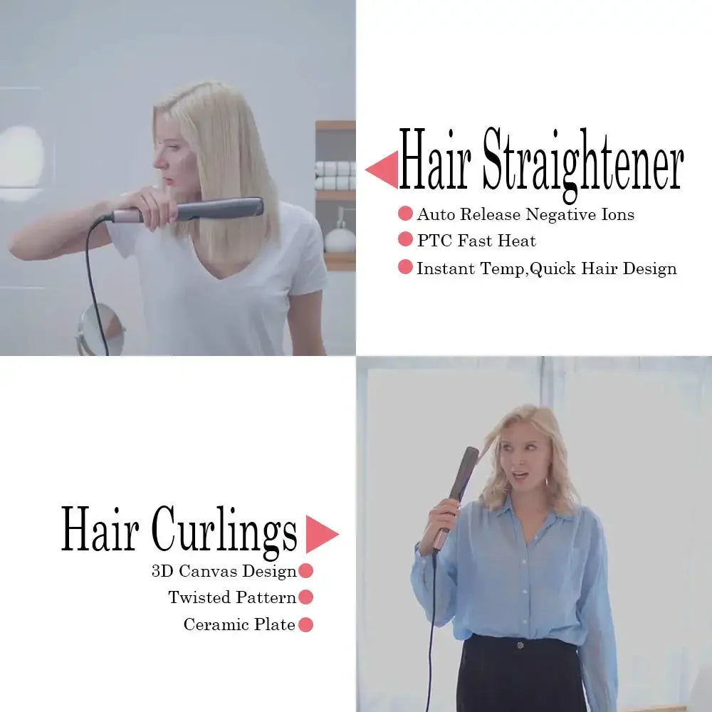 Professional Spiral Wave Curl And Straight Iron Styling Tools 2 in 1 Hair Curler & Straightener Twisted Ionic Flat Iron Styler Peaceful Pleasures Health and Wellness
