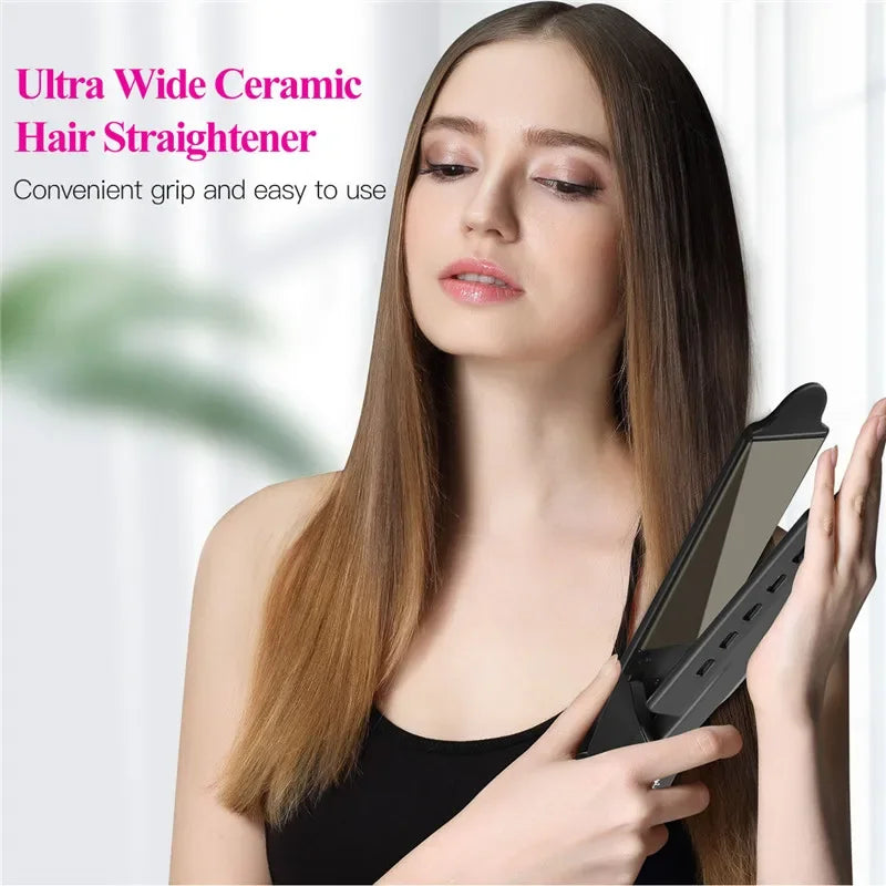 Wide Plate Flat Iron Professional Titanium Alloy Hair Straightener Temperature Adjustable Straightening Venting Styling Tool Peaceful Pleasures Health and Wellness