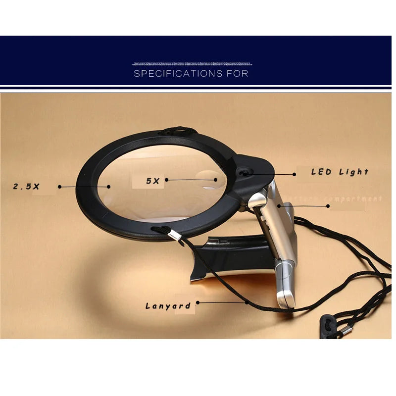 Hands Free LED Loupe Lighted 5X 2.5X Reading Magnifier Neck Wear Magnifying Glass For Seniors Sewing Embroidery Peaceful Pleasures Health and Wellness