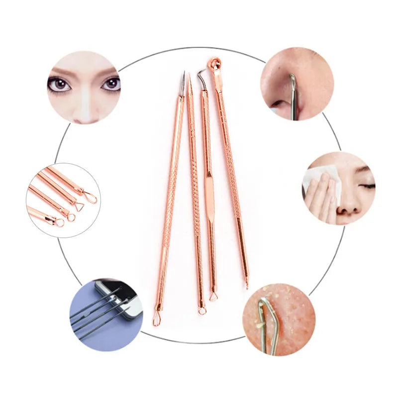 4pcs/set Blackhead Comedone Acne Pimple Blackhead Remover Tool Spoon for Face Skin Care Tool Needles Facial Pore Cleaner Peaceful Pleasures Health and Wellness