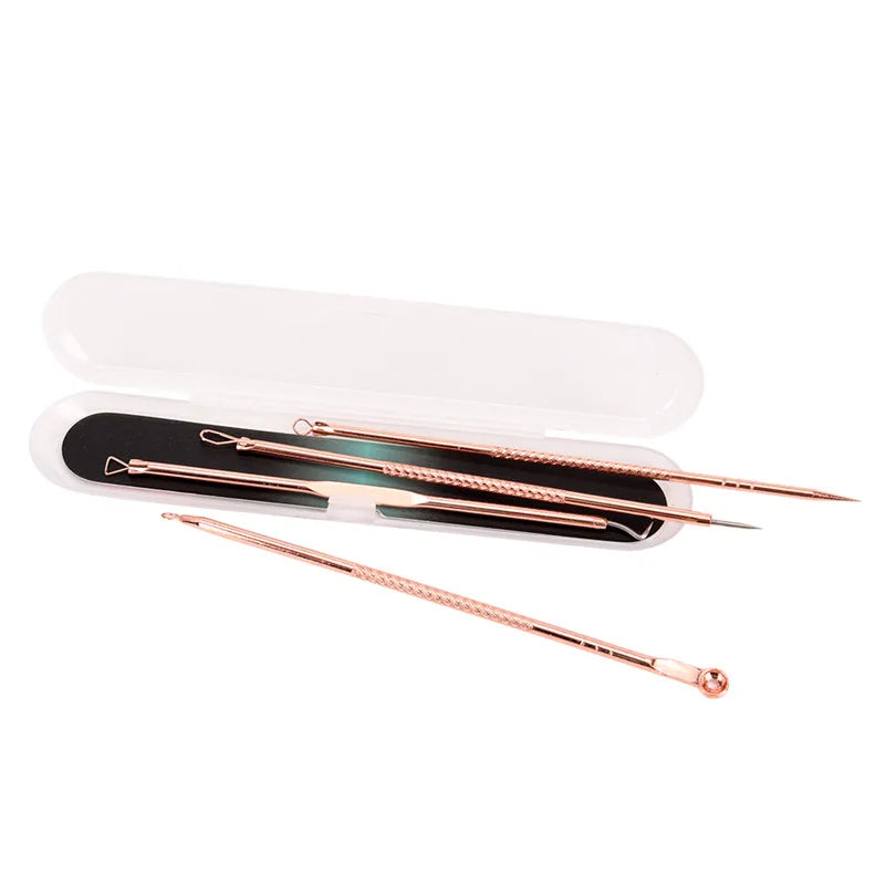 4pcs/set Blackhead Comedone Acne Pimple Blackhead Remover Tool Spoon for Face Skin Care Tool Needles Facial Pore Cleaner Peaceful Pleasures Health and Wellness